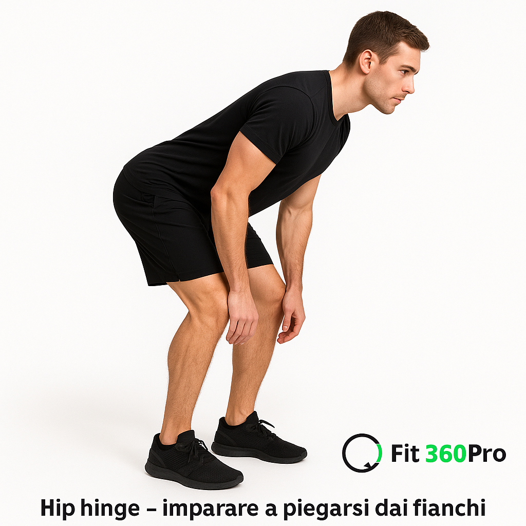 Hip hinge a corpo libero con schiena neutra