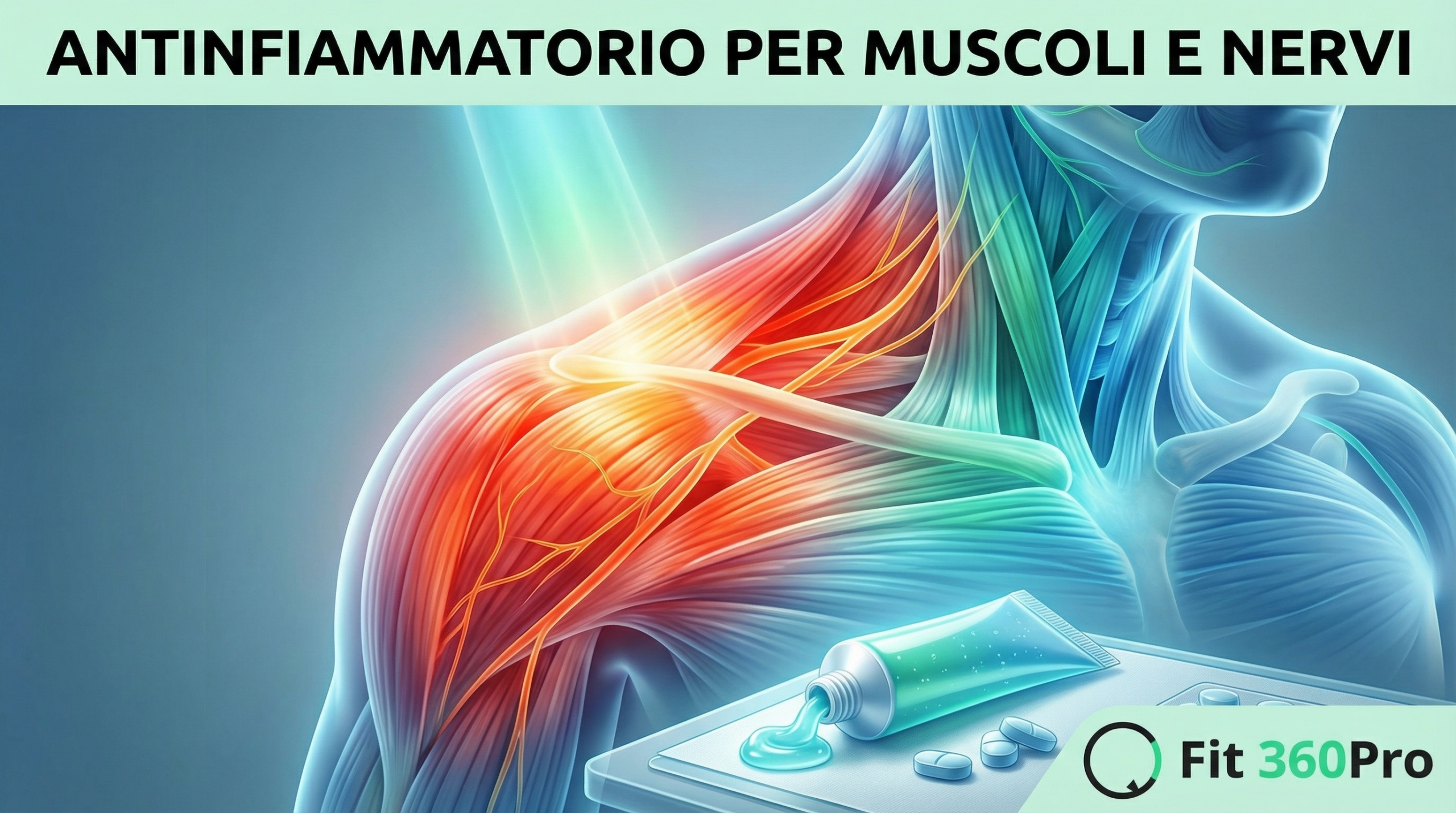 Antinfiammatorio per muscoli e nervi: immagine illustrativa con farmaci e rimedi per dolore muscolare e nervoso – Fit360Pro