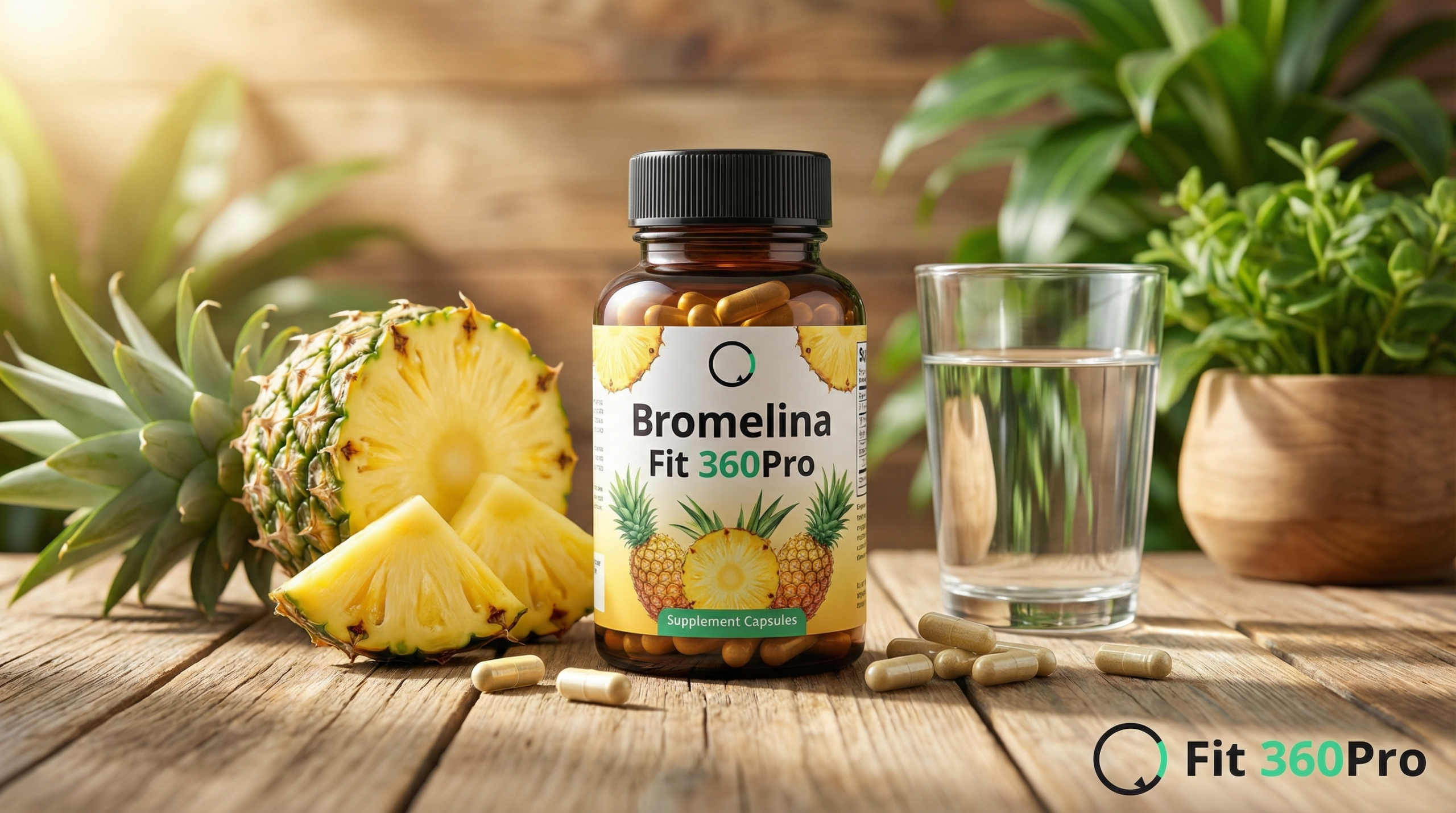 Integratore di bromelina in capsule con ananas, utilizzato per gonfiore, infiammazione e digestione