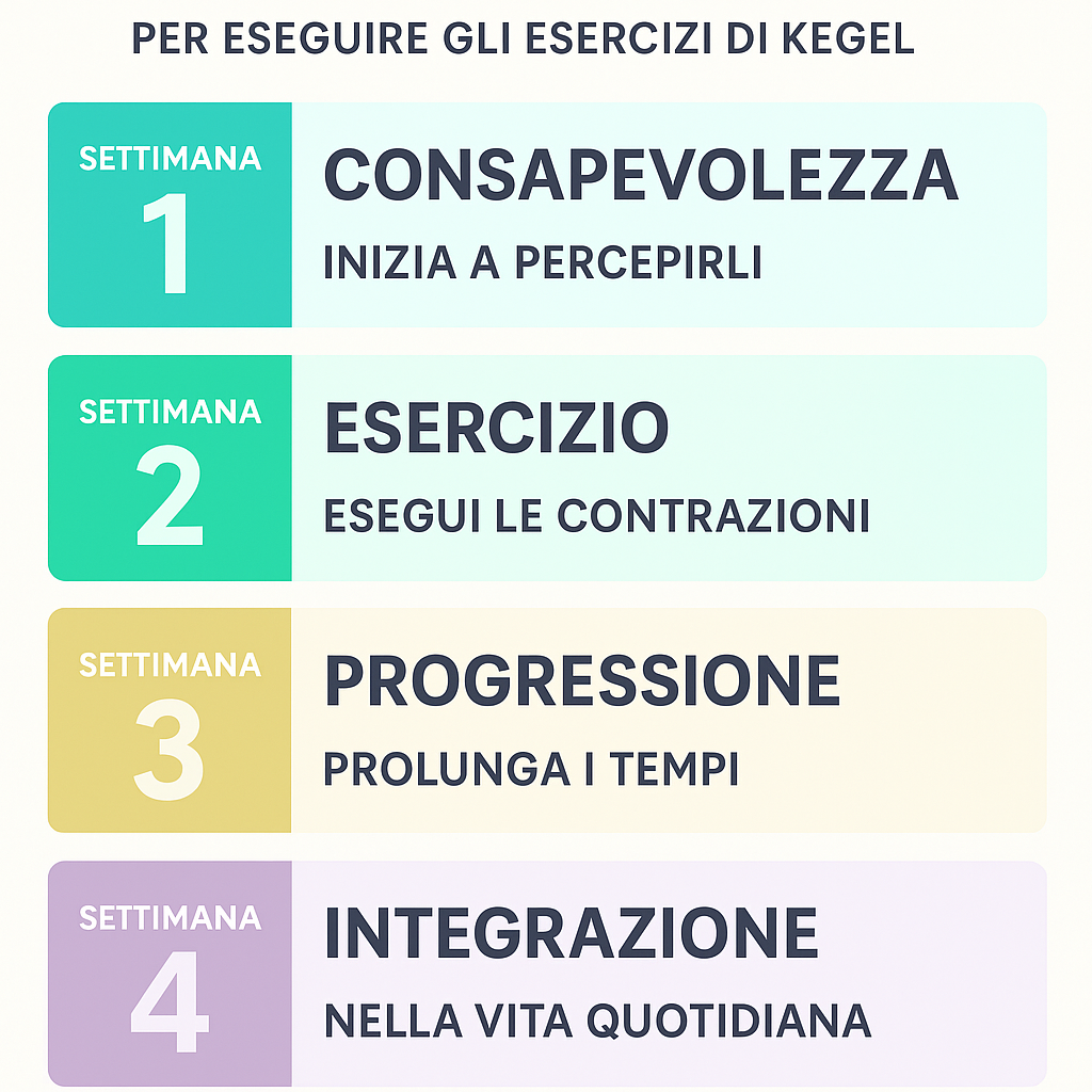 Schema in 4 settimane per eseguire gli esercizi di Kegel con progressione da consapevolezza a integrazione nella vita quotidiana – Fit360Pro