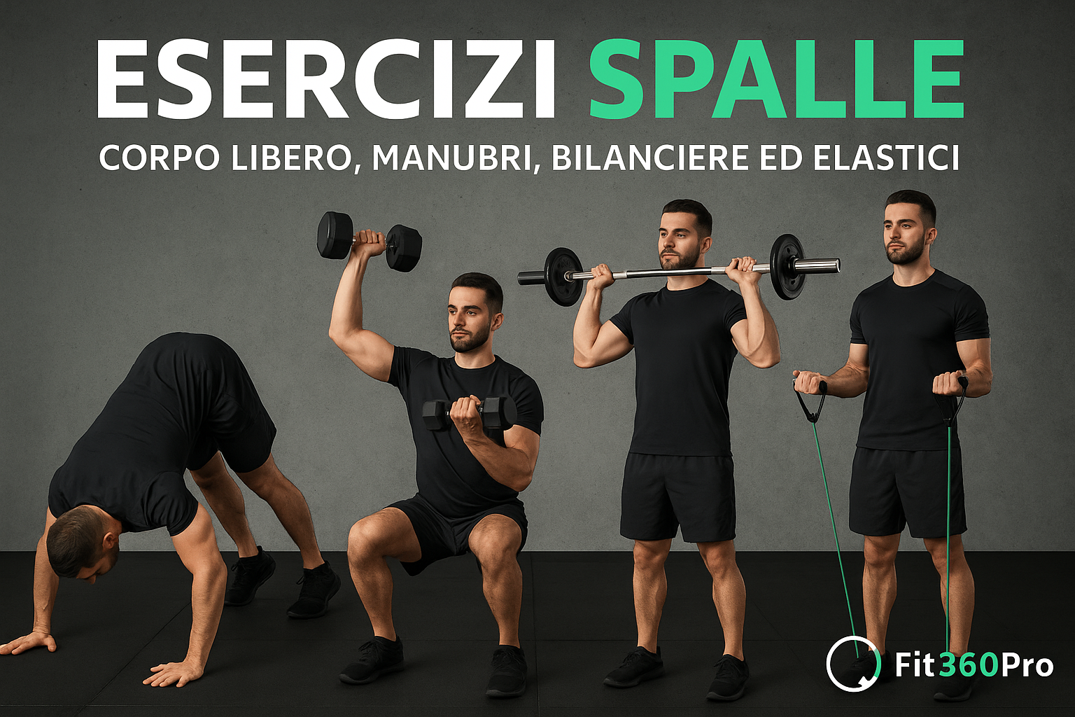 Panoramica esercizi spalle con manubri, bilanciere ed elastici – Fit360Pro
