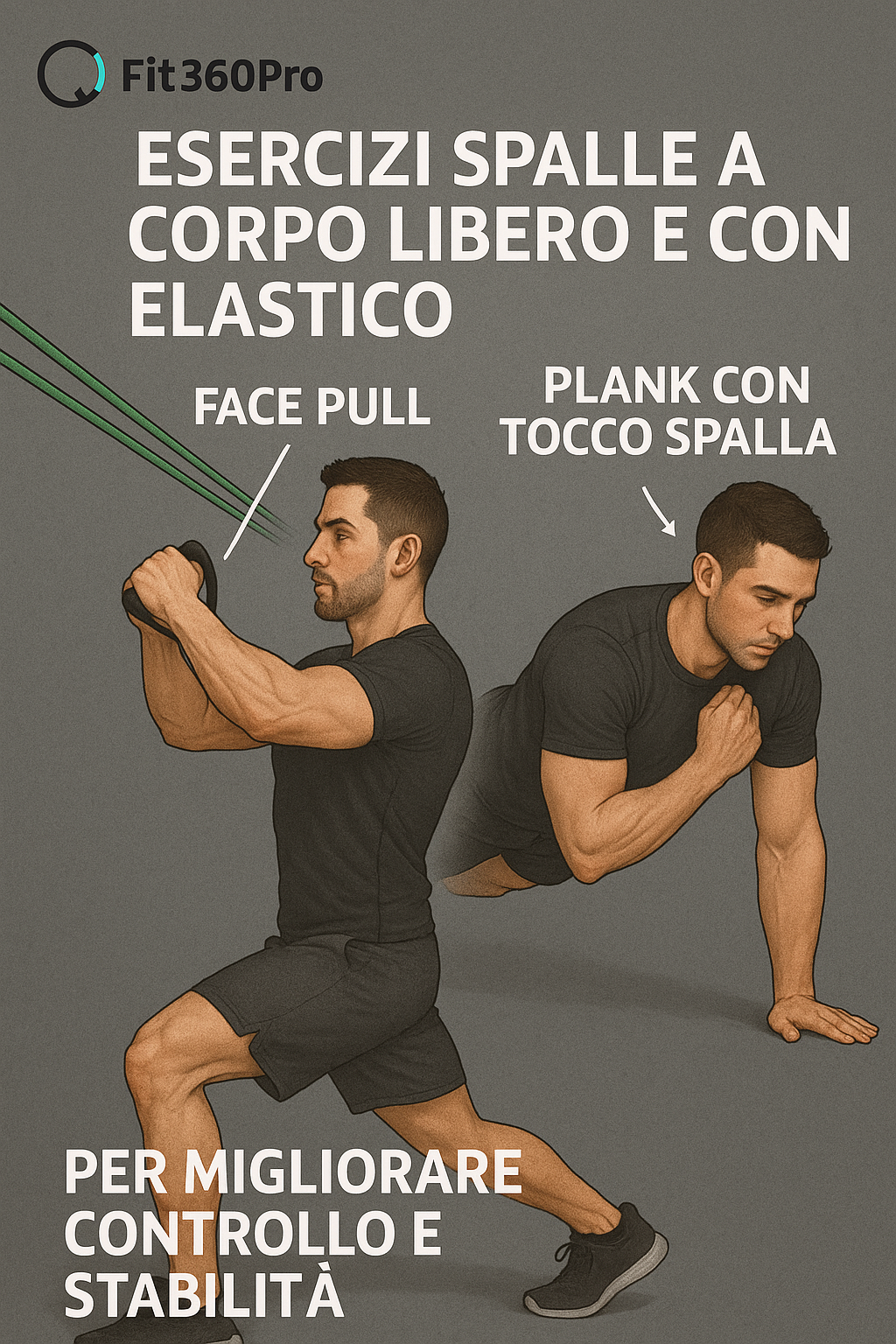 Esercizi spalle con elastico e a corpo libero: face pull e plank con tocco spalla